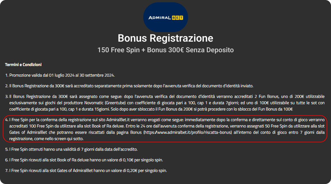 Bonus del casinò Bonus di iscrizione Admiral Bet Limite dei giochi a cui si può giocare con un determinato bonus