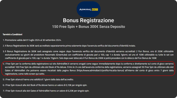 Bonus del casinò Bonus di iscrizione Admiral Bet Limite dei giochi a cui si può giocare con un determinato bonus