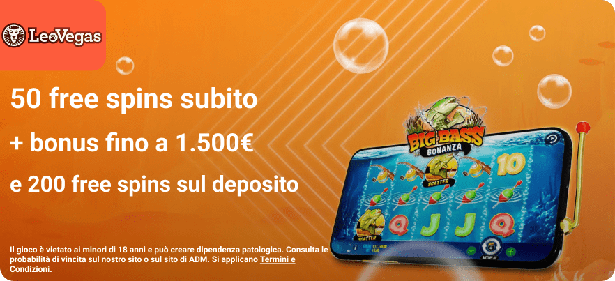 Bonus casinò senza deposito Leo Vegas 50 free spins subito