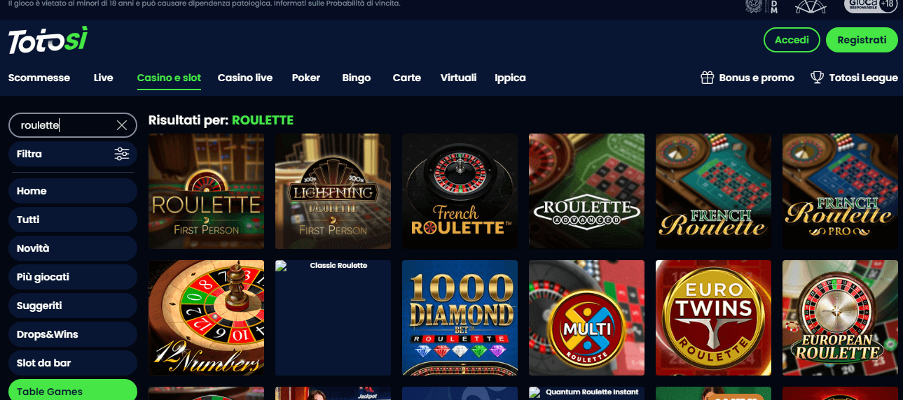 Scopri l’ampia selezione di casinò live Totosì