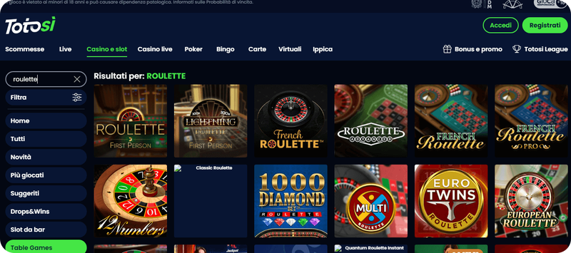 Scopri l’ampia selezione di casinò live Totosì