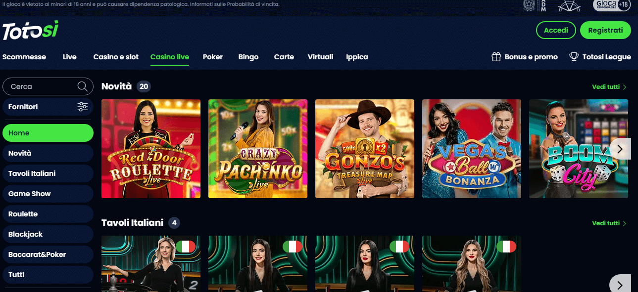 Sul casinò online Totosì trovi tantissimi giochi tra cui scegliere.