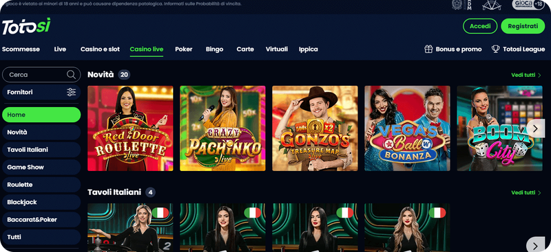 Sul casinò online Totosì trovi tantissimi giochi tra cui scegliere.