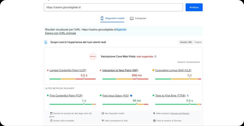 GiocoDigitale test velocità di caricamento