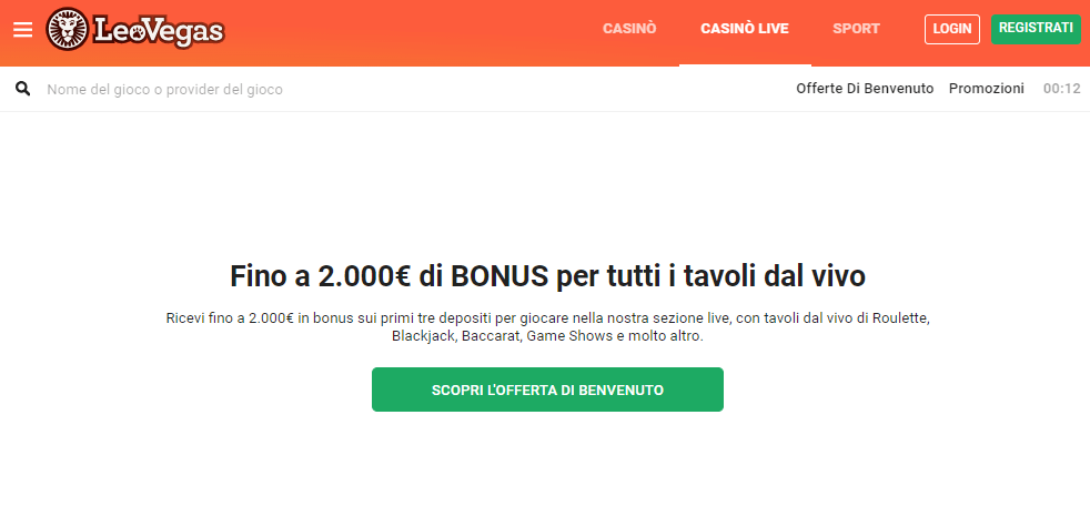 Come ottenere un il Bonus di Benvenuto Casino Live di LeoVegas