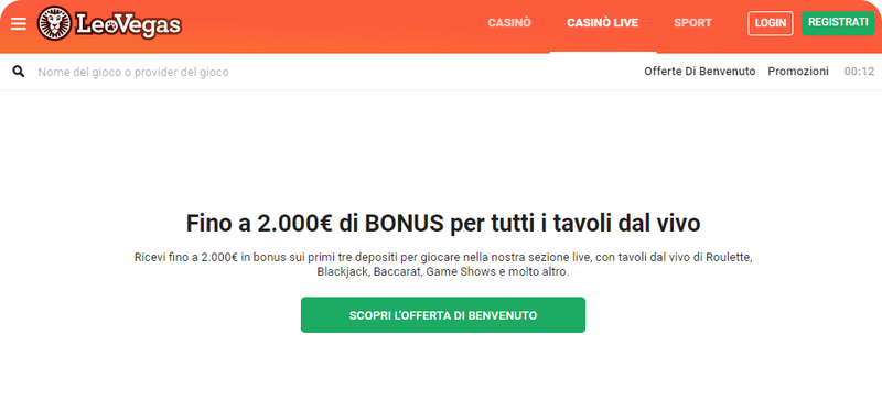 Come ottenere un il Bonus di Benvenuto Casino Live di LeoVegas