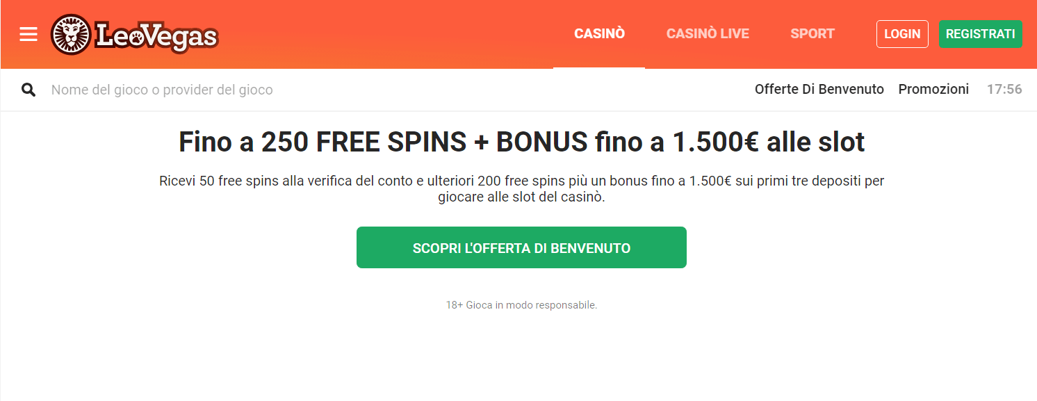Approfitta del Benvenuto LeoVegas se sei un nuovo utente