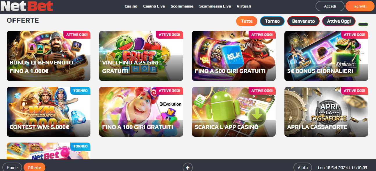 La schermata principale di NetBet casinò online.