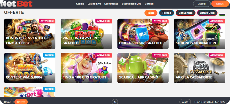 La schermata principale di NetBet casinò online.