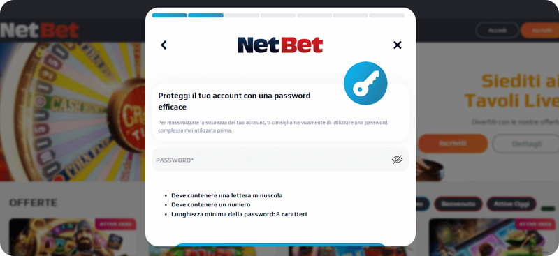 Crea una password efficace per il tuo account NetBet casinò online.