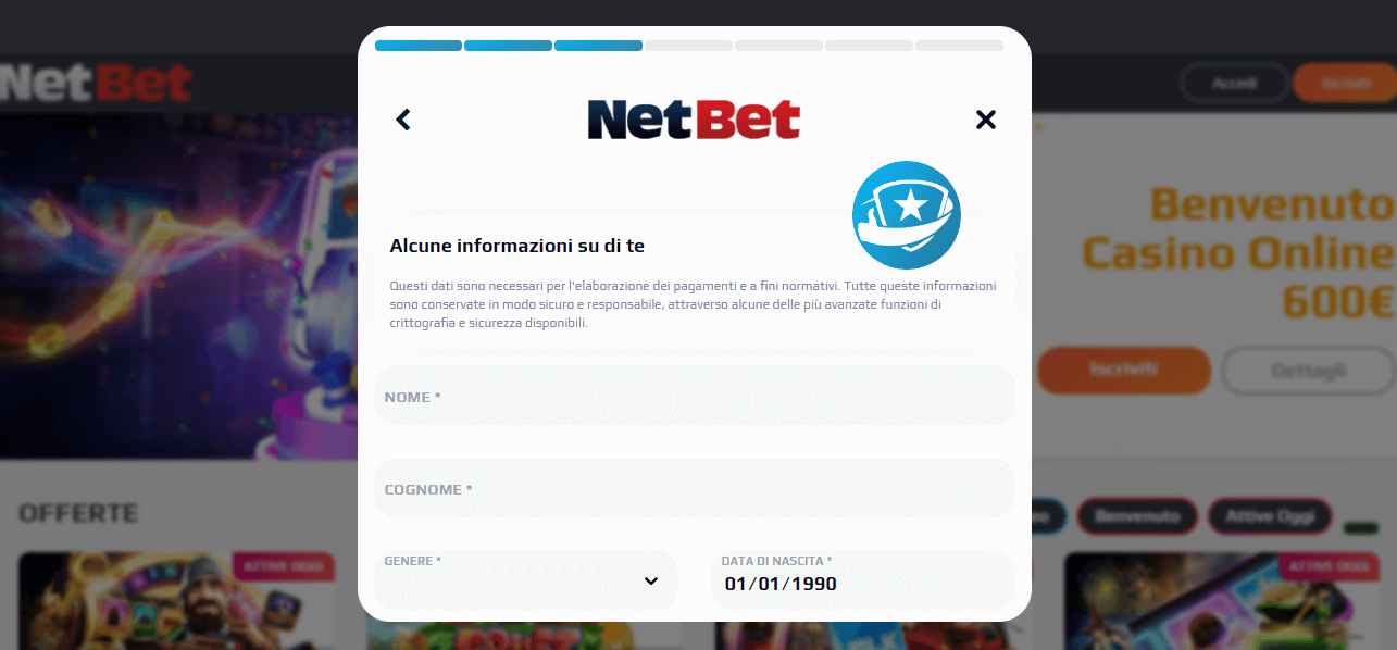 Condividi le tue informazioni personali su NetBet