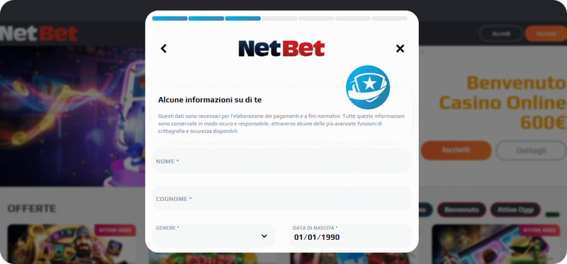 Condividi le tue informazioni personali su NetBet