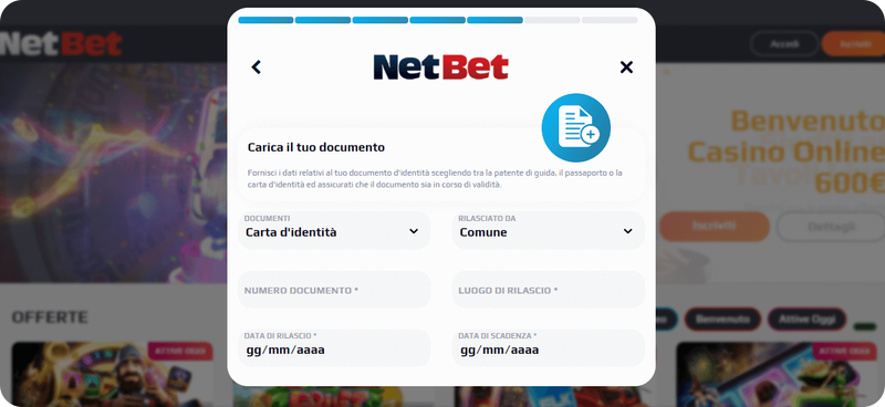 Assicurati di inserire i dati corretti dei tuoi documenti su NetBet.