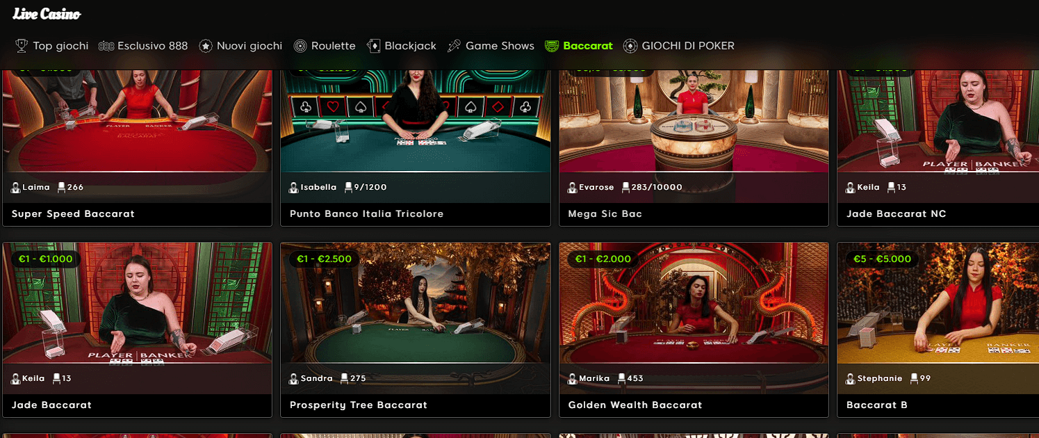 pagina baccarat live 888 Casinò