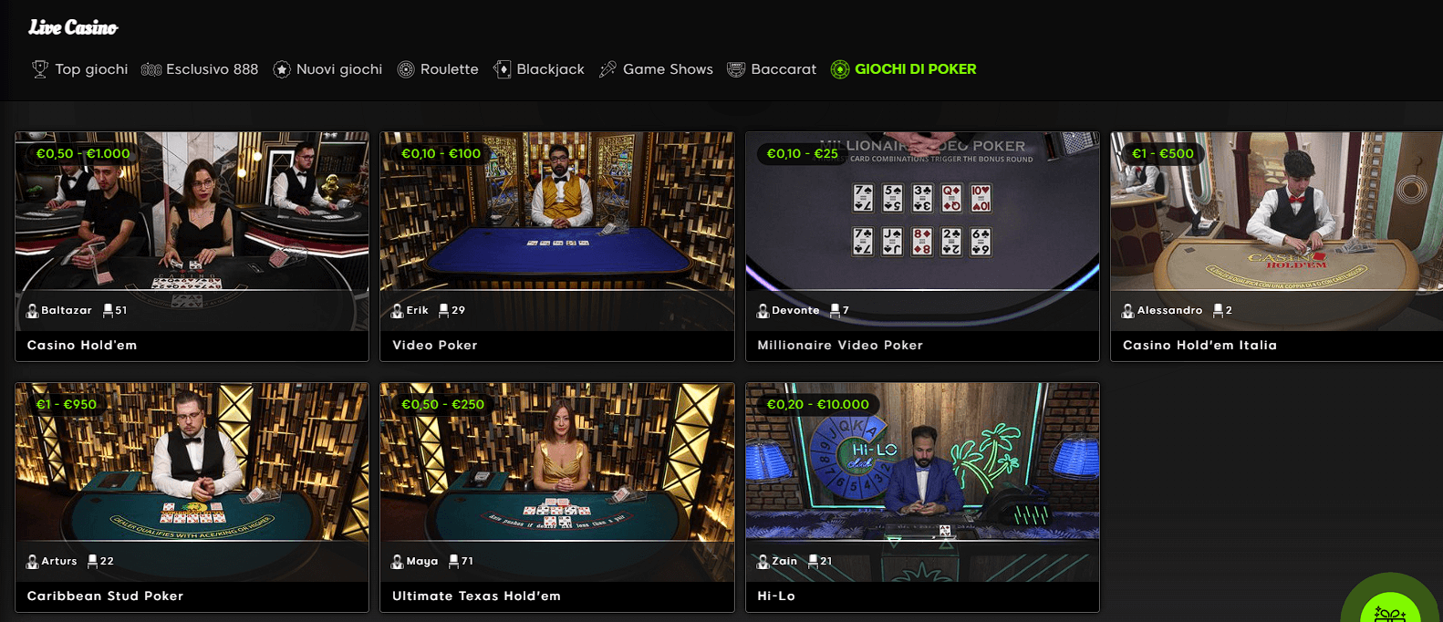 pagina poker live su 888 Casinò