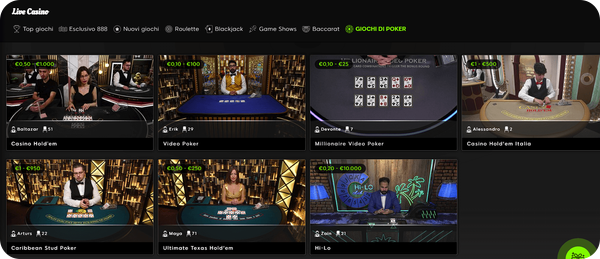 pagina poker live su 888 Casinò