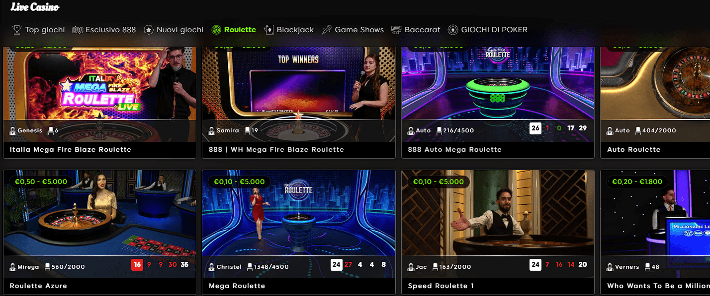 pagina roulette live 888 Casinò