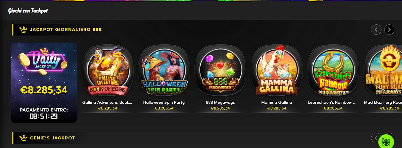lista slot con jackpot su 888 Casinò