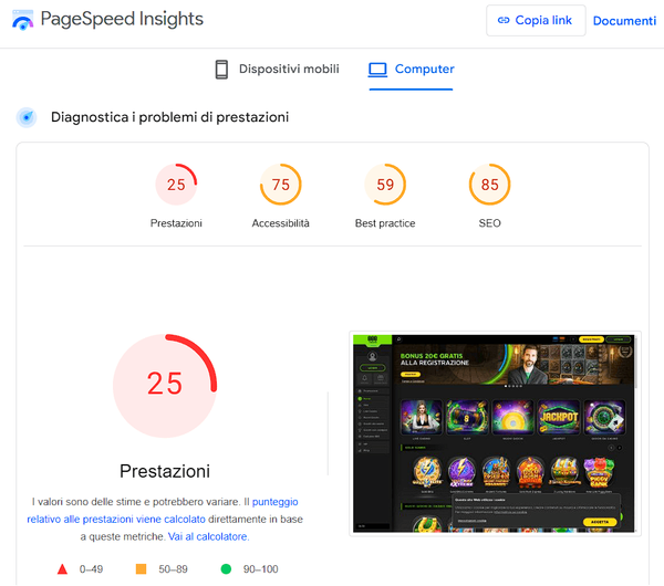 analisi PageSpeed per 888 Casinò