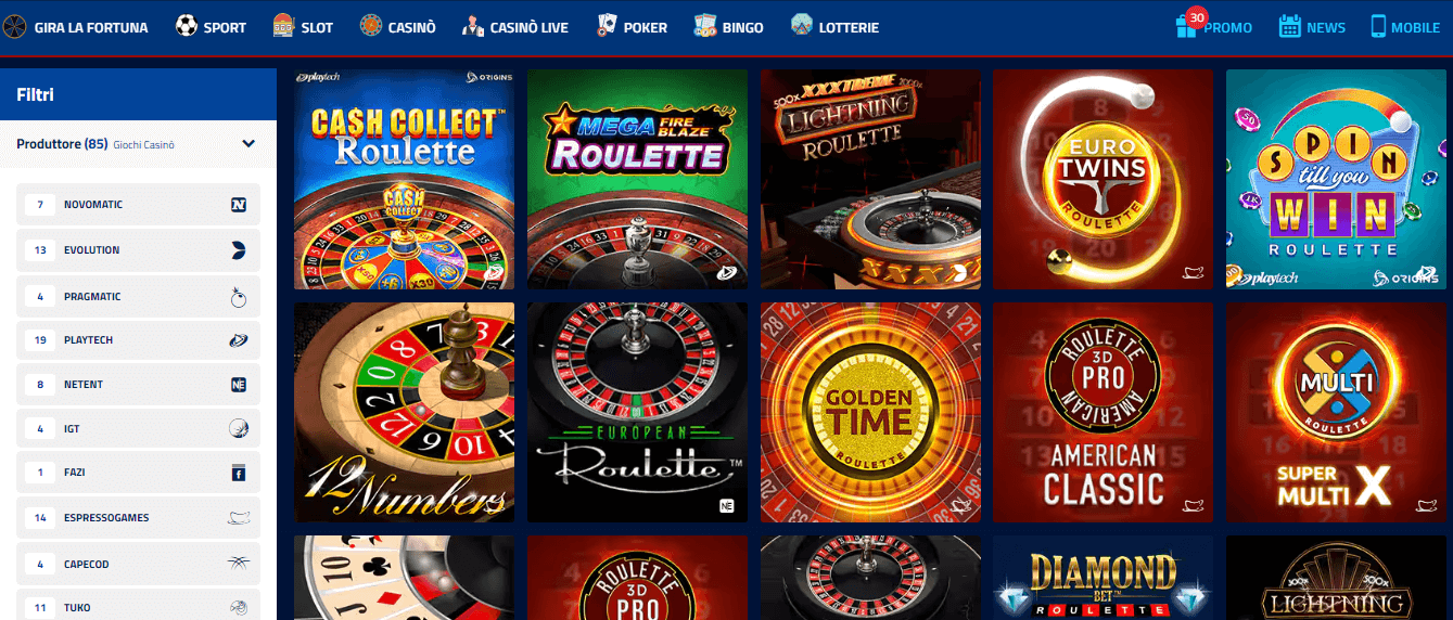 sezione roulette su AdmiralBet Casinò