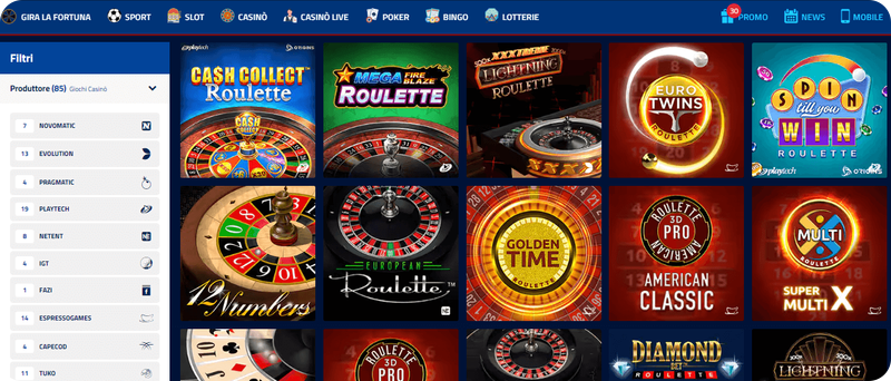 sezione roulette su AdmiralBet Casinò