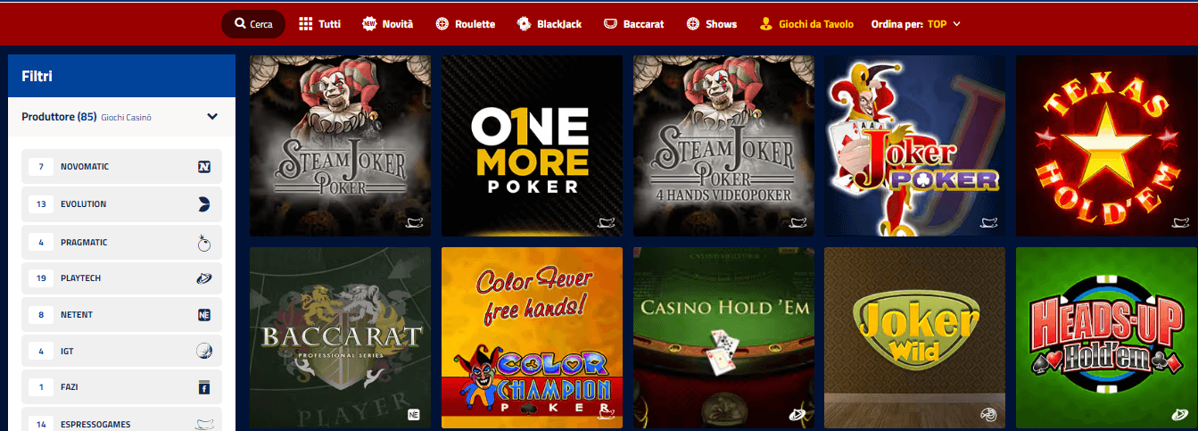 sezione table games su AdmiralBet Casinò
