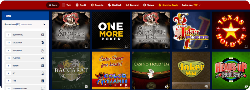 sezione table games su AdmiralBet Casinò