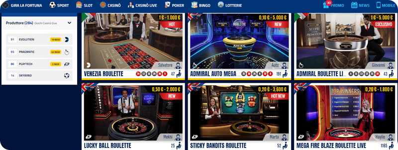 sezione live roulette su AdmiralBet Casinò