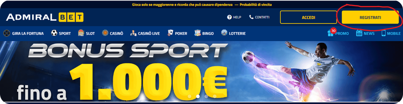 pagina di apertura di AdmiralBet Casinò
