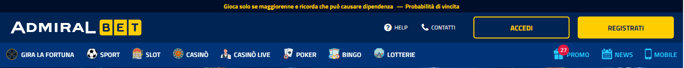 colori grafica di AdmiralBet Casinò