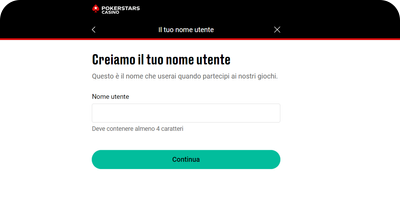 inserimento nome utente Pokerstars Casinò