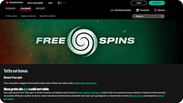 sezione free slot Pokerstars casinò