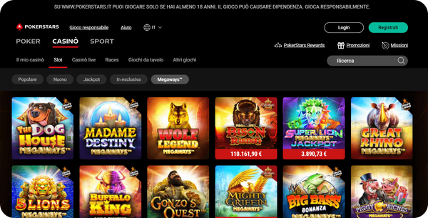 sezione slot megaways Pokerstars casinò