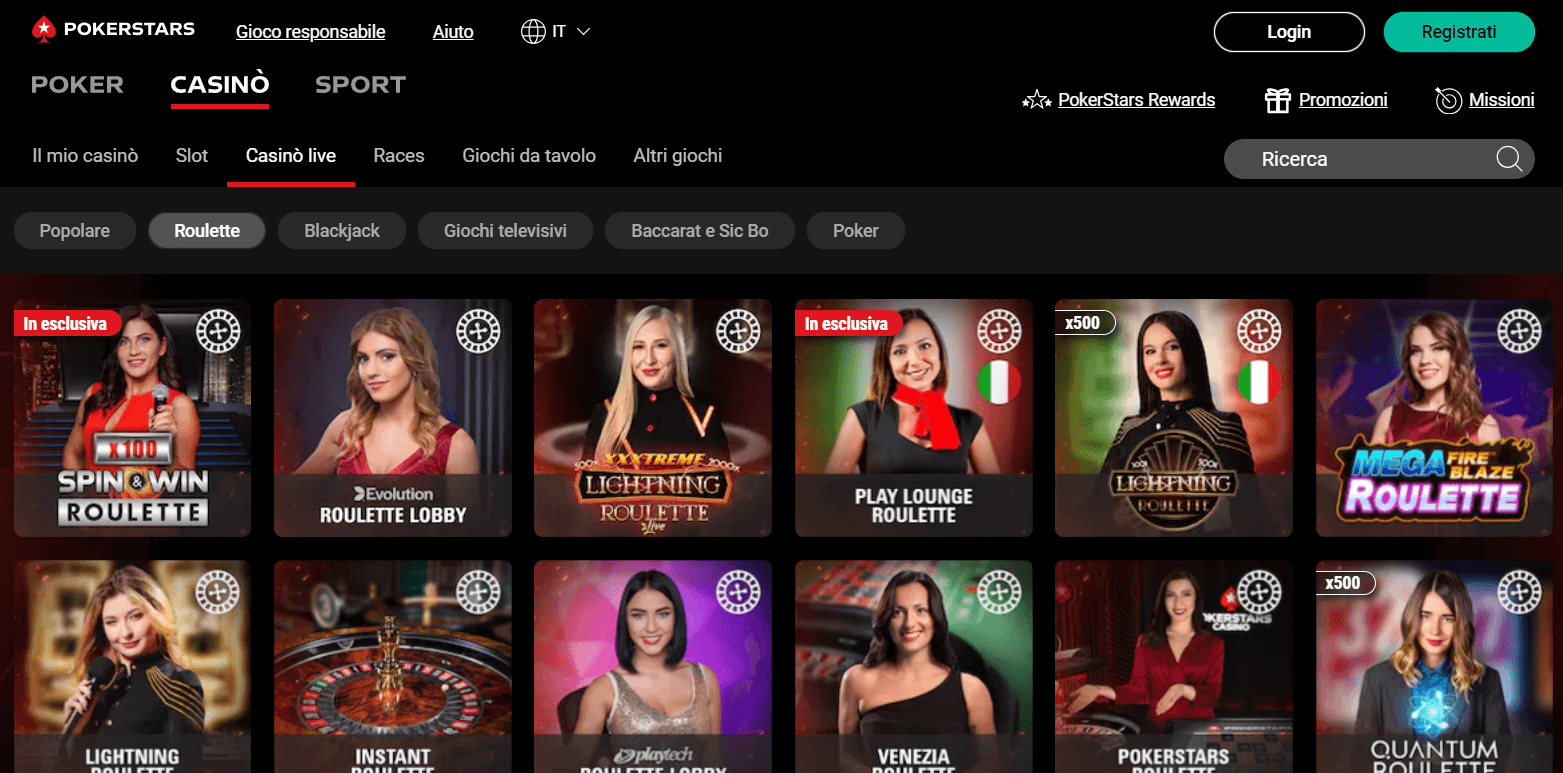 sezione roulette Pokerstars casinò