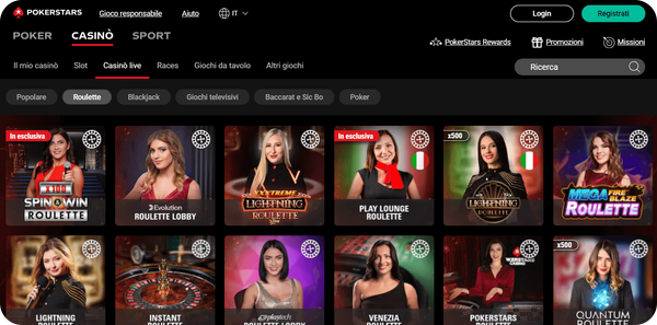 sezione roulette Pokerstars casinò