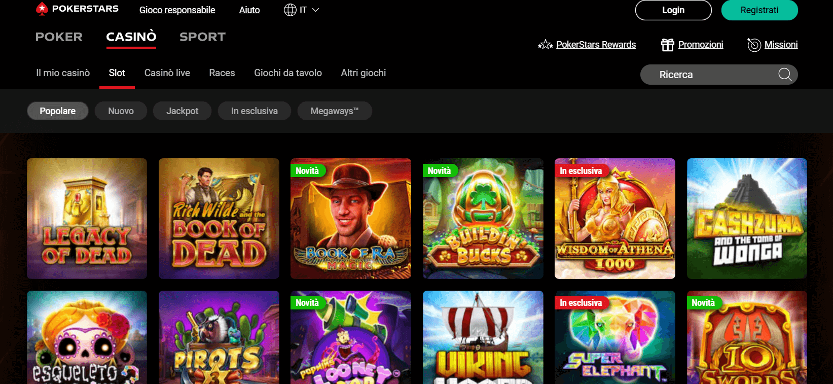 sezione slot Pokerstars casinò