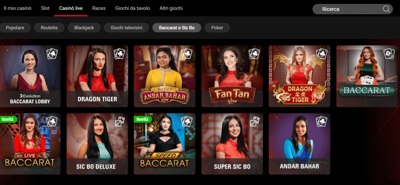 sezione live baccarat Pokerstars casinò