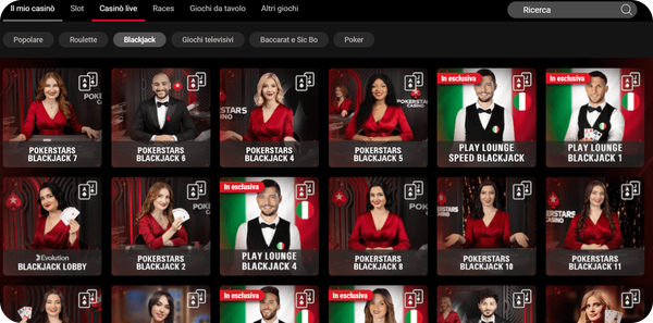 sezione live Blackjack Pokerstars casinò
