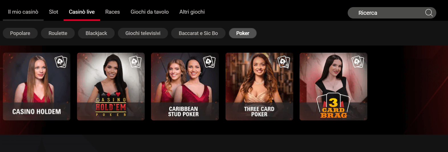 sezione live poker su Pokerstars casinò
