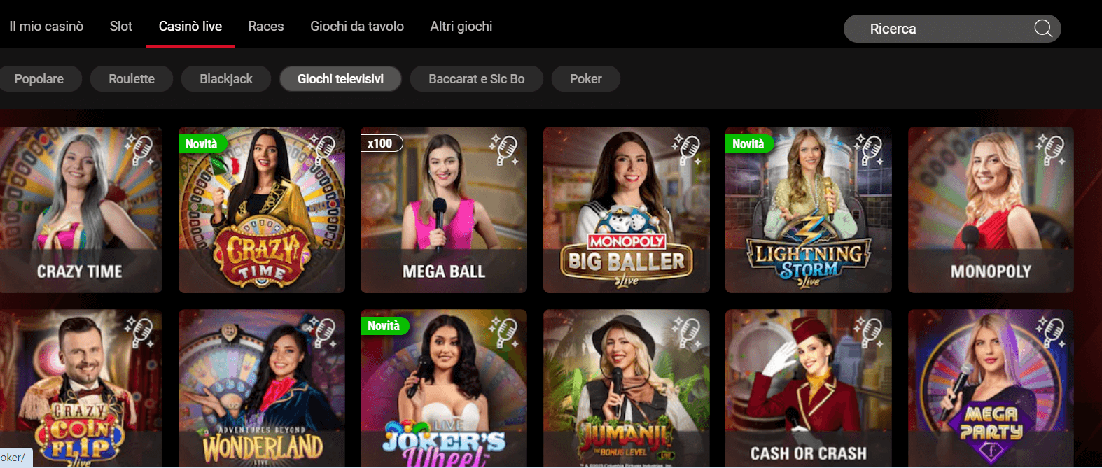 sezione live game show Pokerstars casinò