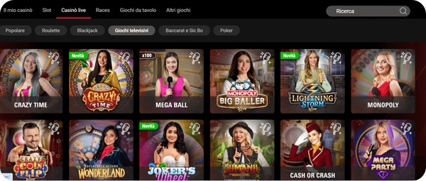 sezione live game show Pokerstars casinò