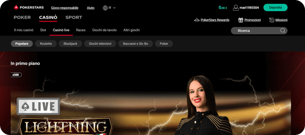 sezione casinò live Pokerstars casinò