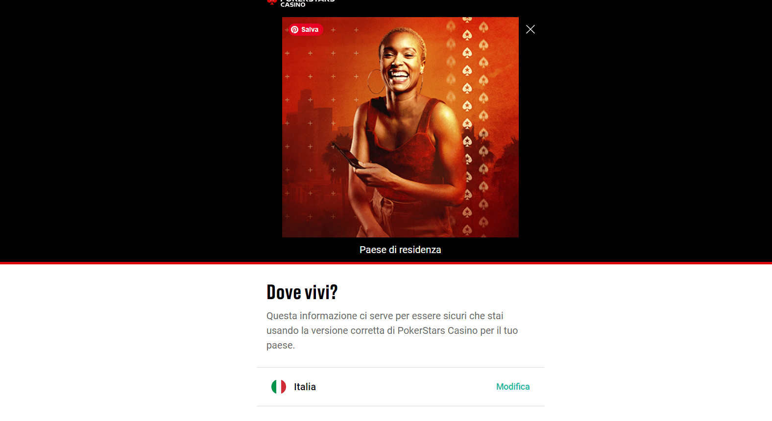 inserimento nazionalità Pokerstars Casinò