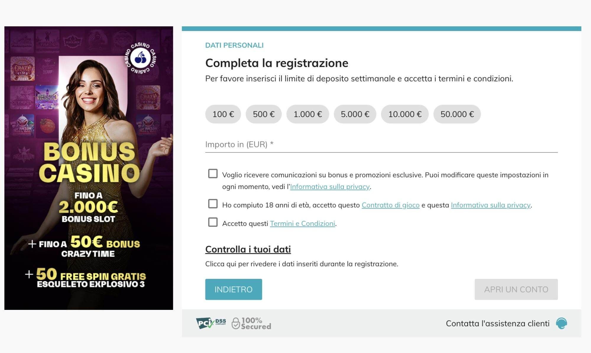 StarCasinò conferma registrazione