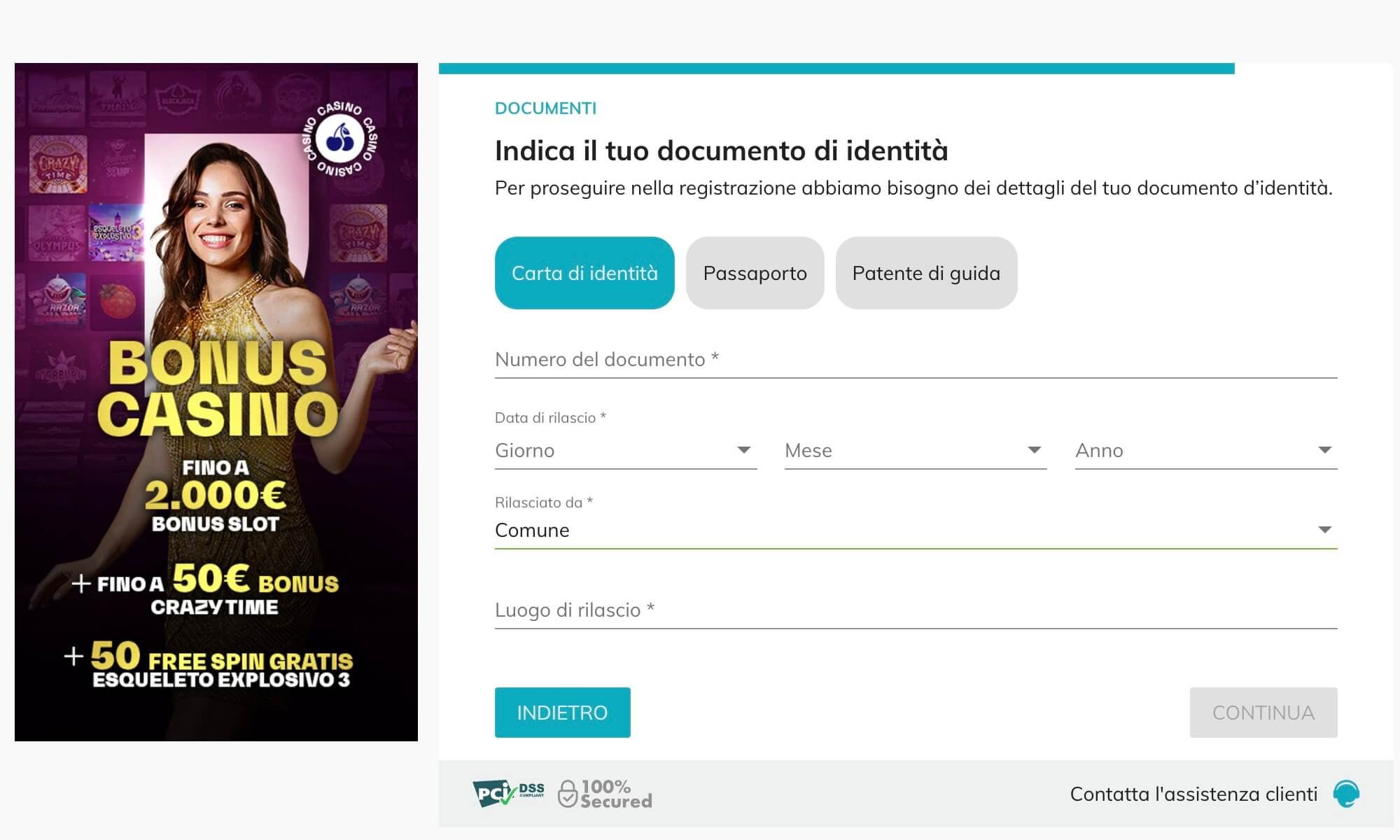 StarCasinò documento di identità
