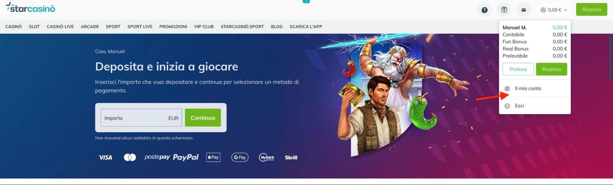StarCasinò il mio conto