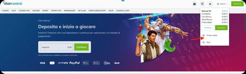 StarCasinò il mio conto