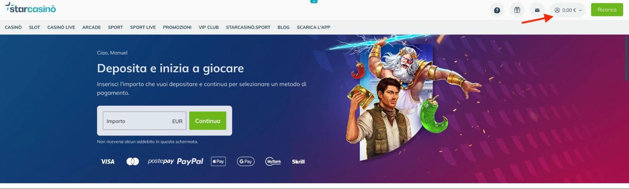 StarCasinò verifica account