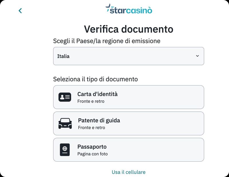 StarCasinò verifica documento