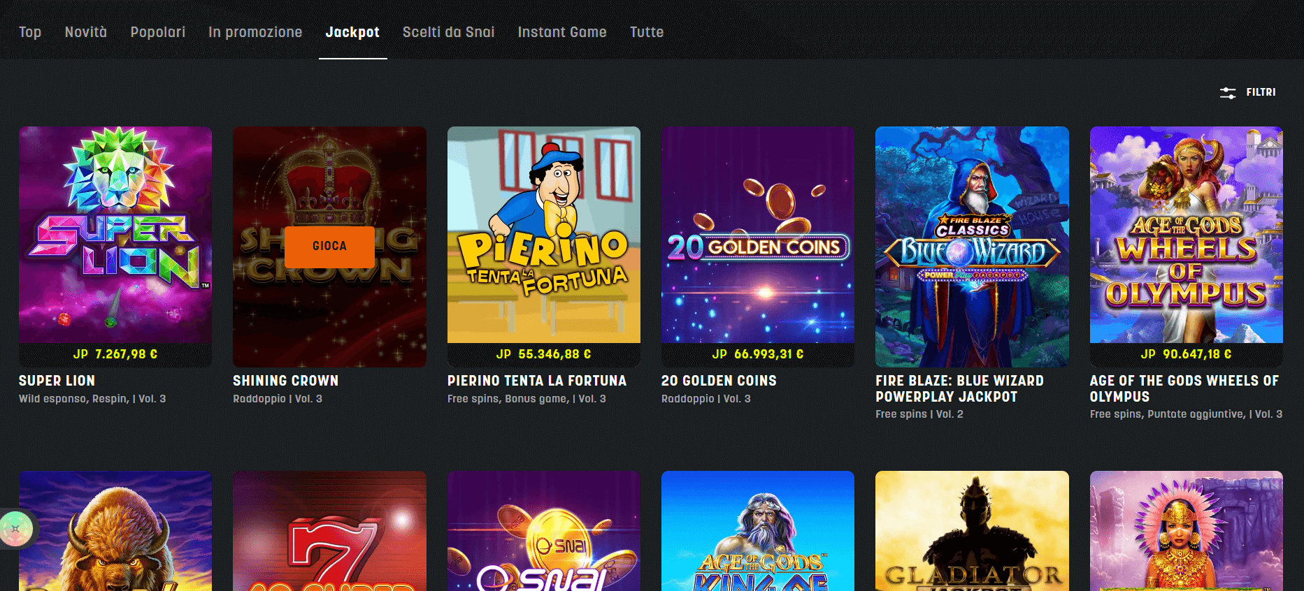 giochi jackpot SNAI Casinò